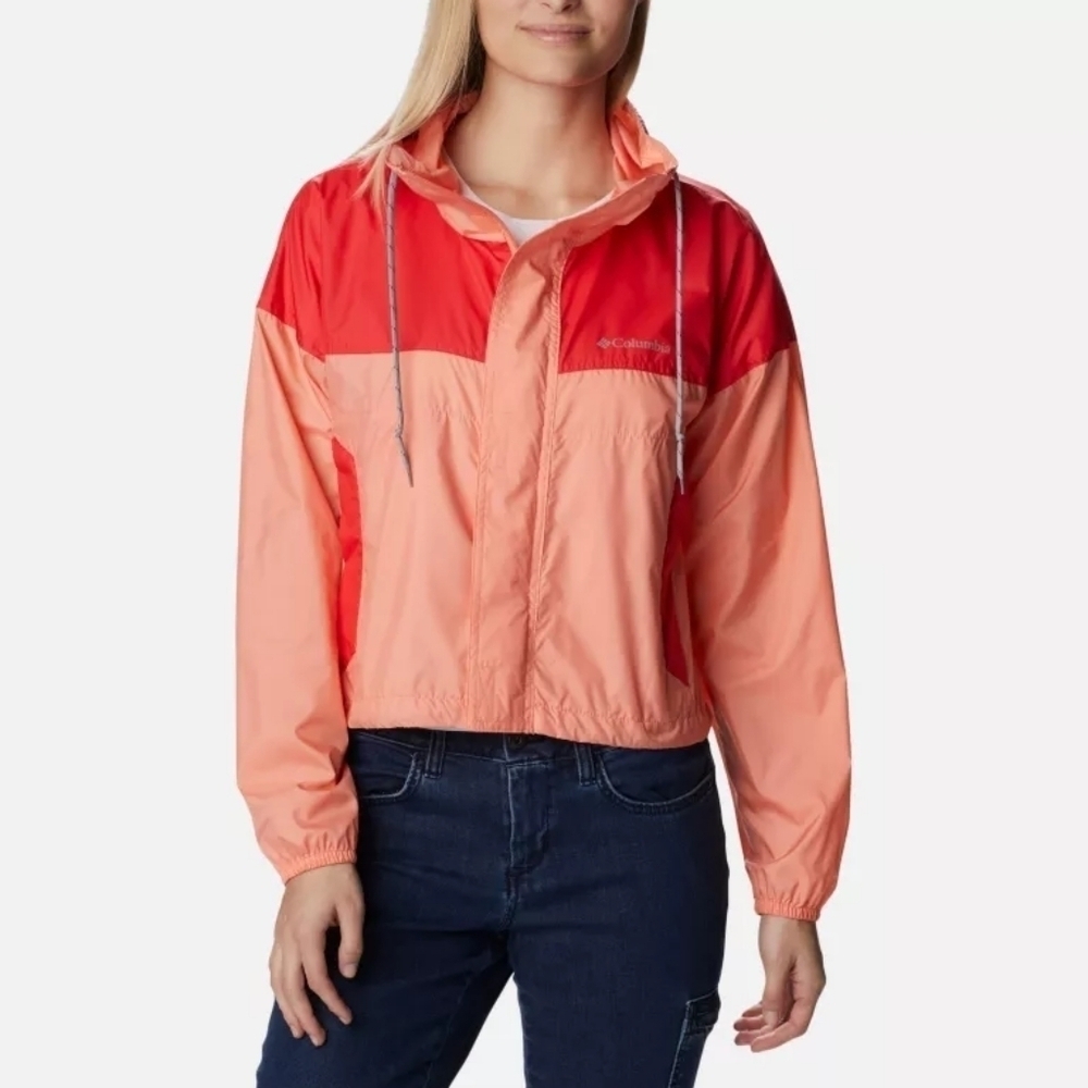 Columbia Womens Cropped Windbreaker Jacket Pink Orange XXL Y2K